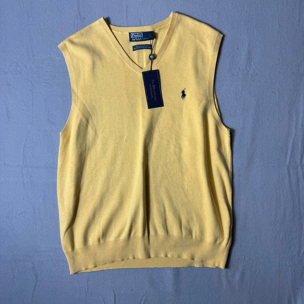 Polo Ralph Lauren The Pima Sweater Mens Vest XL Yellow NWT‎ V-Neck 0114622